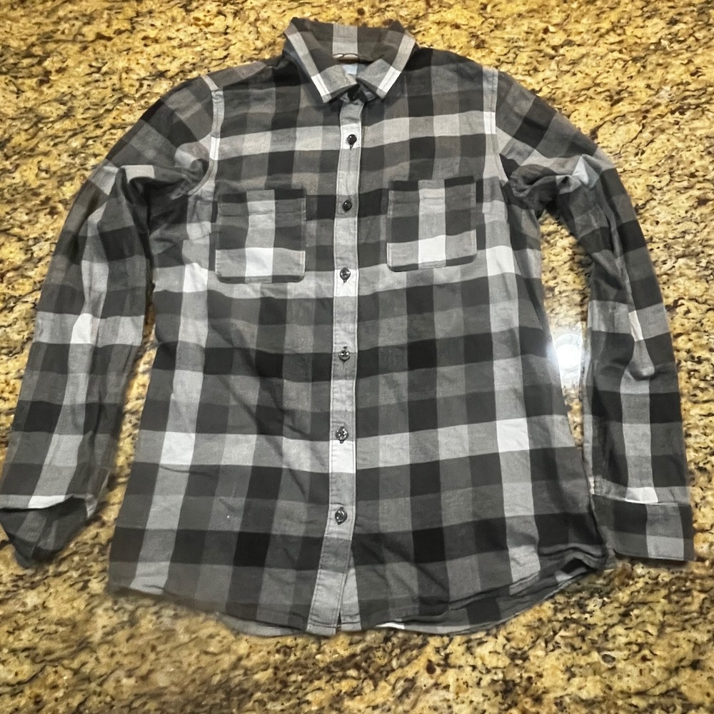 The North Face Womens Grey Black Buffalo Plaid‎ Flannel Button Down Shirt Small